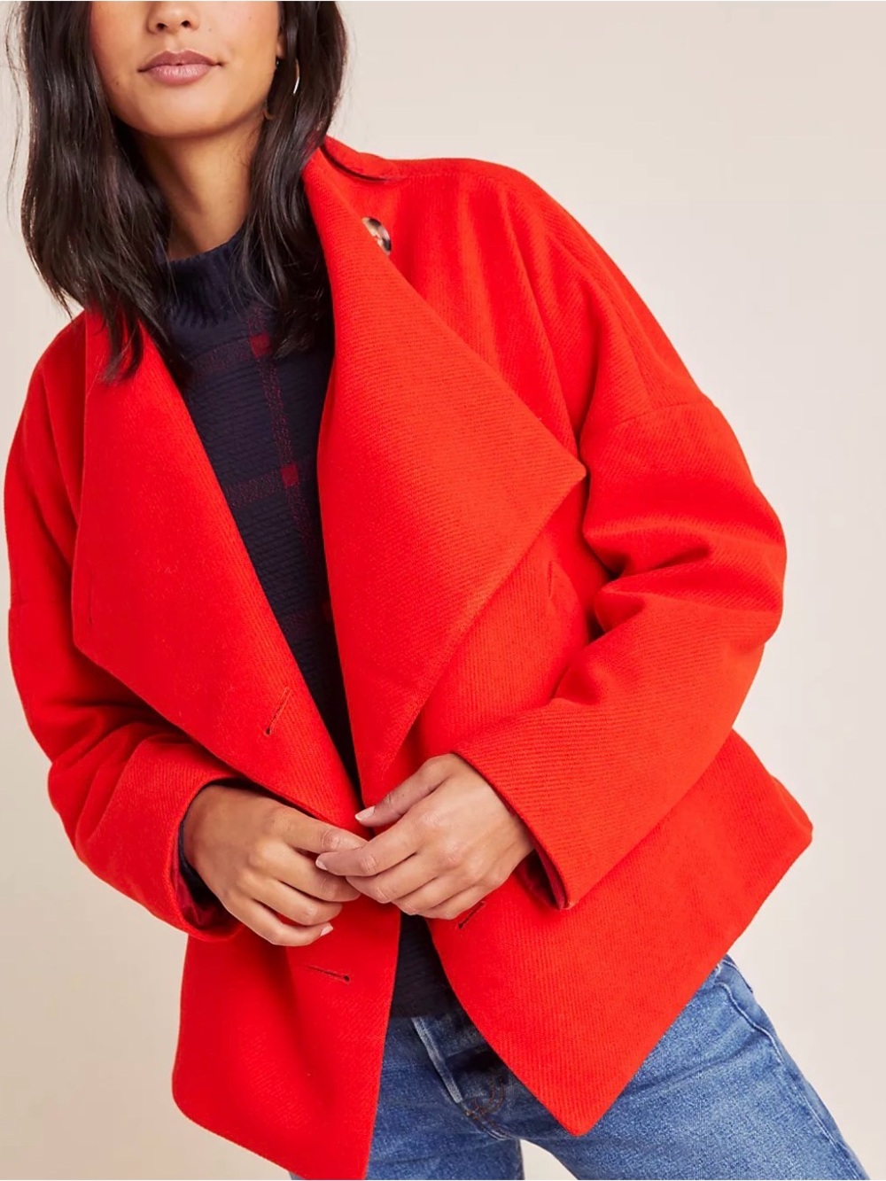 Anthropologie Sasha Asymmetrical Jacket Bright Red Orange Funnel Neck S-M